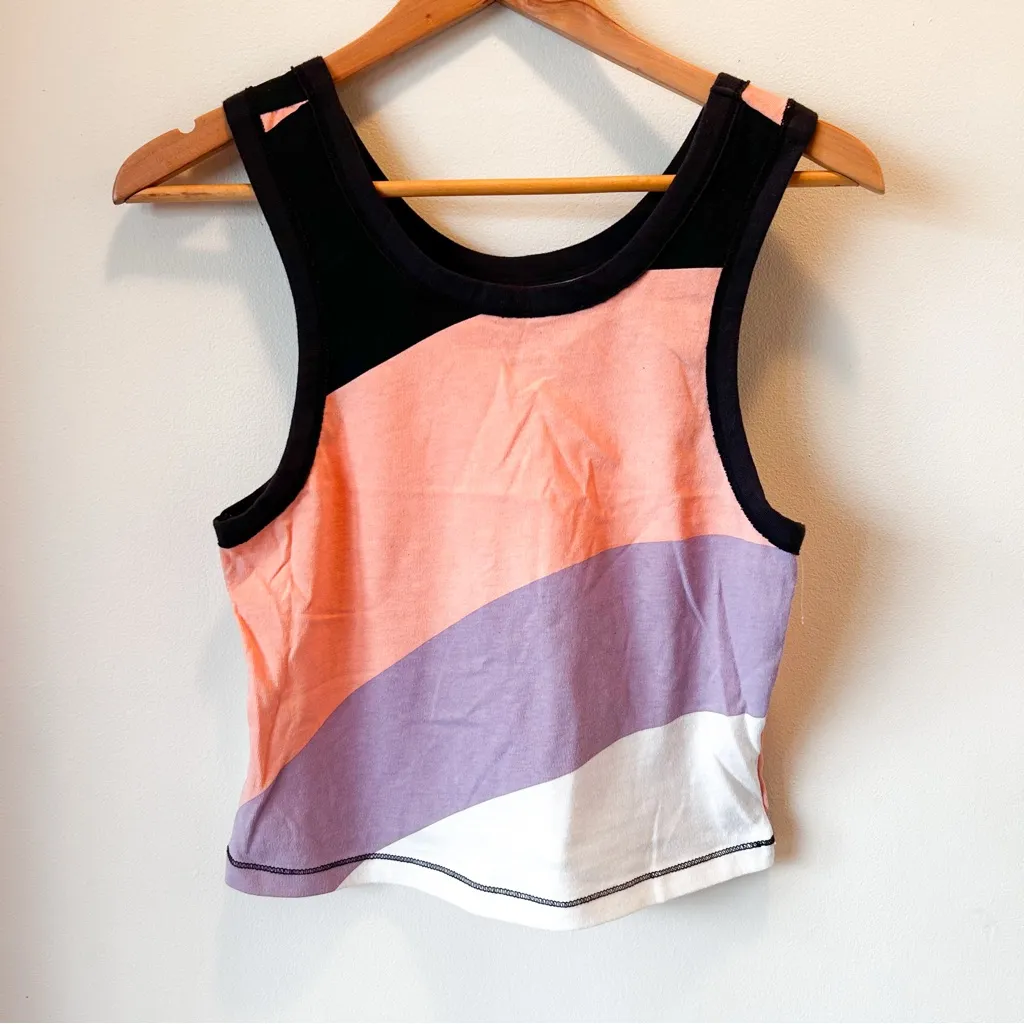 Free People FP Movement Back to Basics Printed Tank Small Colorblock Purple Pink - Image 2