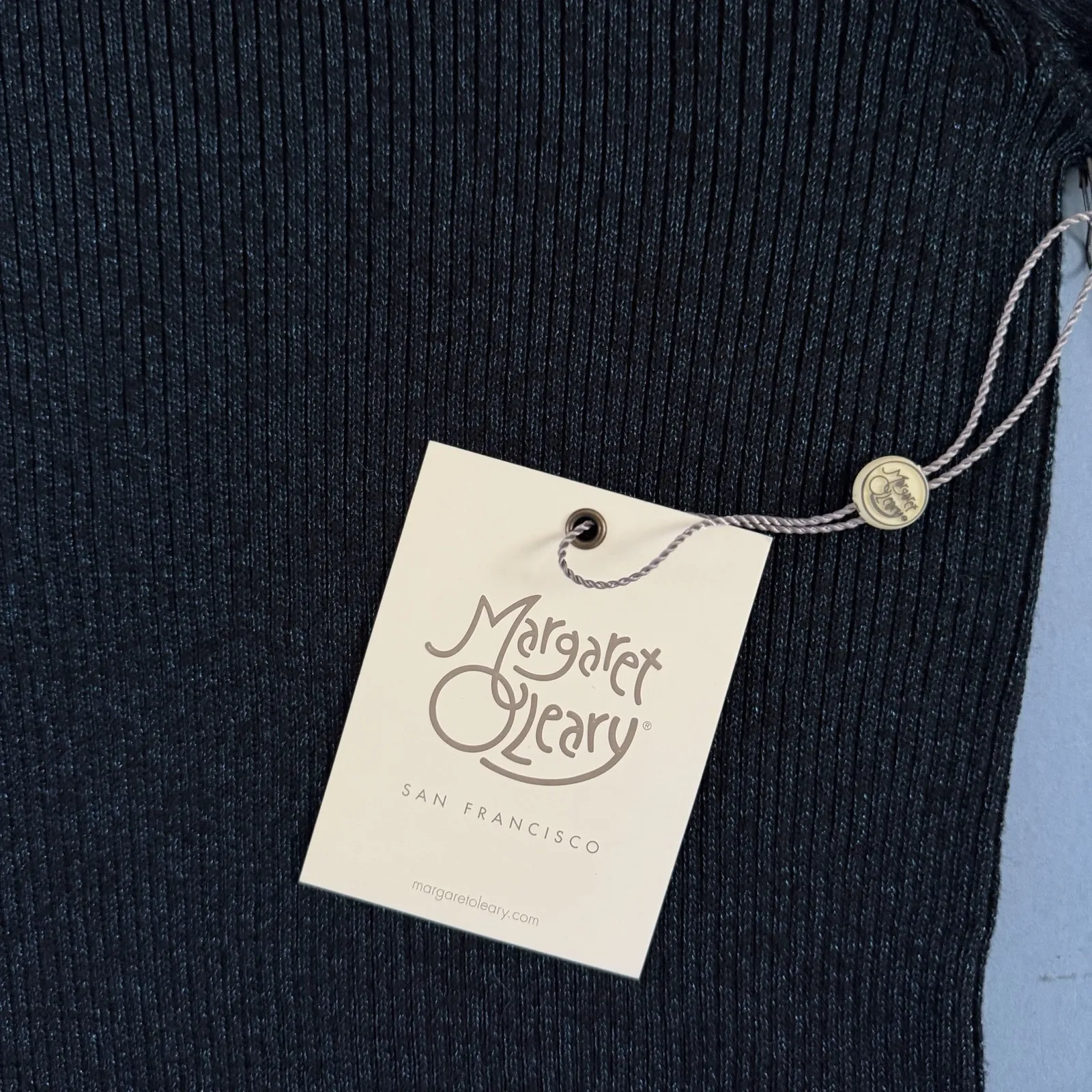 NWT Margaret O'Leary Cold Shoulder Ribbed Blue Metallic Sweater - Image 4