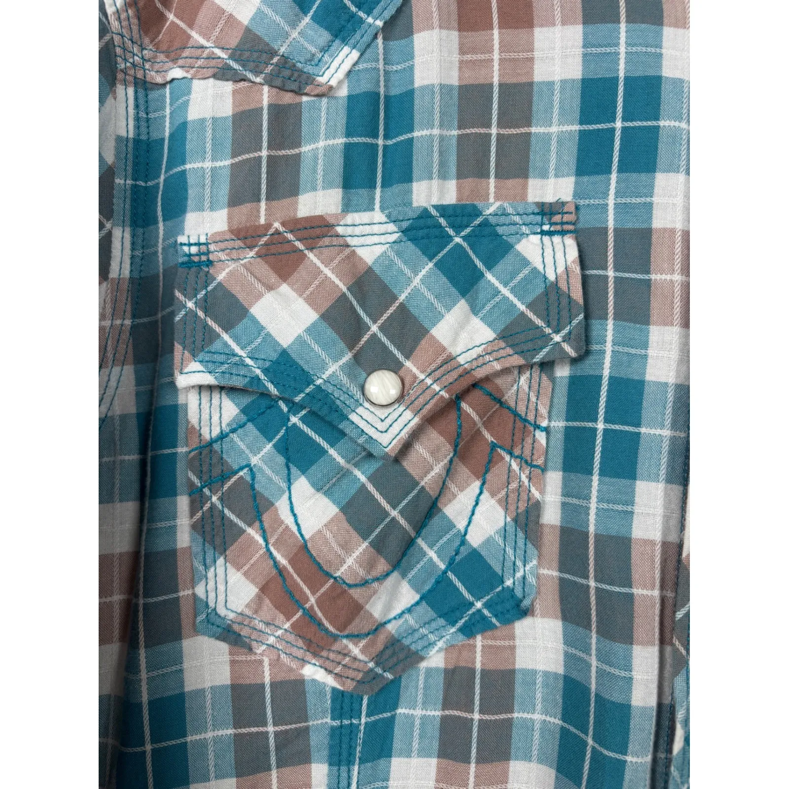 True Religion Brand Jeans Womens M Western Plaid Snap Button Long Sleeve Shirt - Image 6