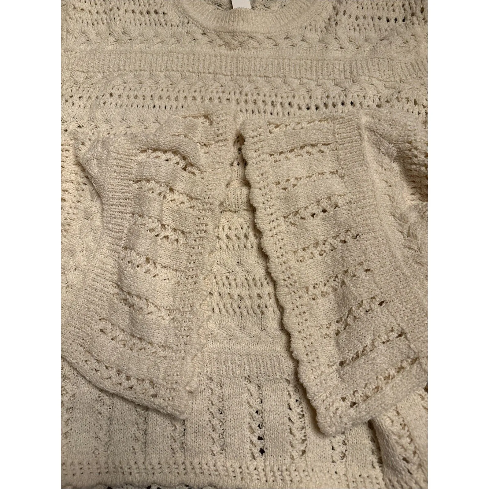 Madewell Women’s Crochet Sweater Sand Cotton Blend Bell Sleeve Size XL NWT NU548 - Image 7