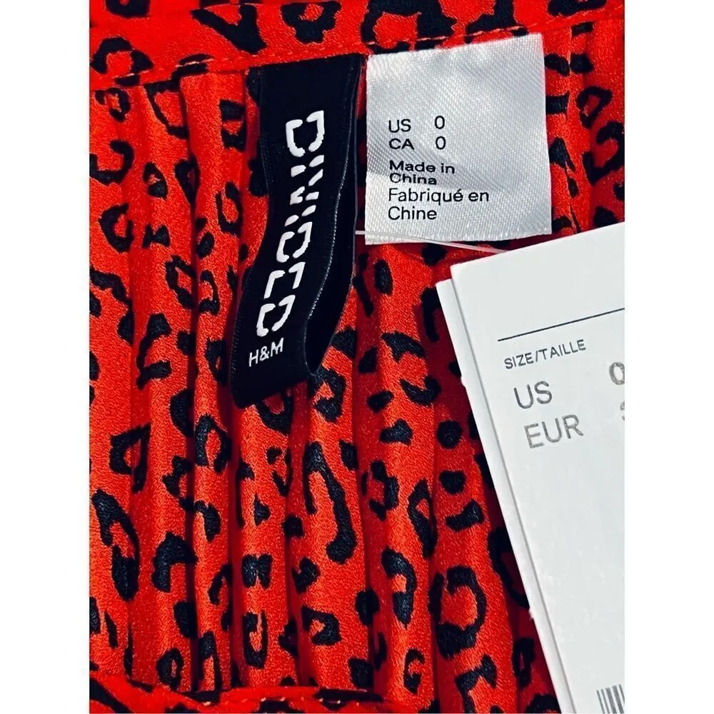 Focused H & M Red Cheetah‎ Animal Print Pleated Cami Adjustable Straps Top 0 NWT - Image 5