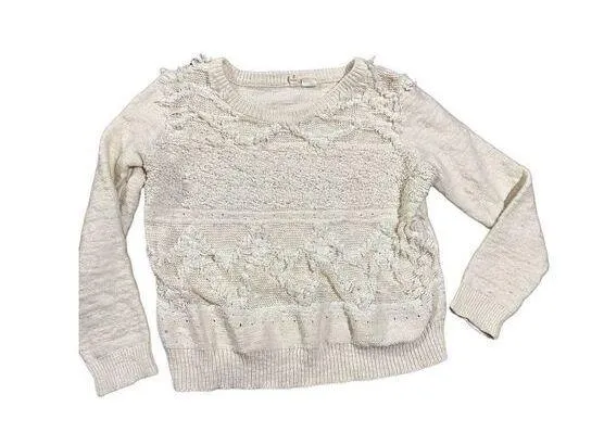 Moth Anthropologie Sweater cropped chunky knit cotton wool ivory sz M White Size M - Image 1