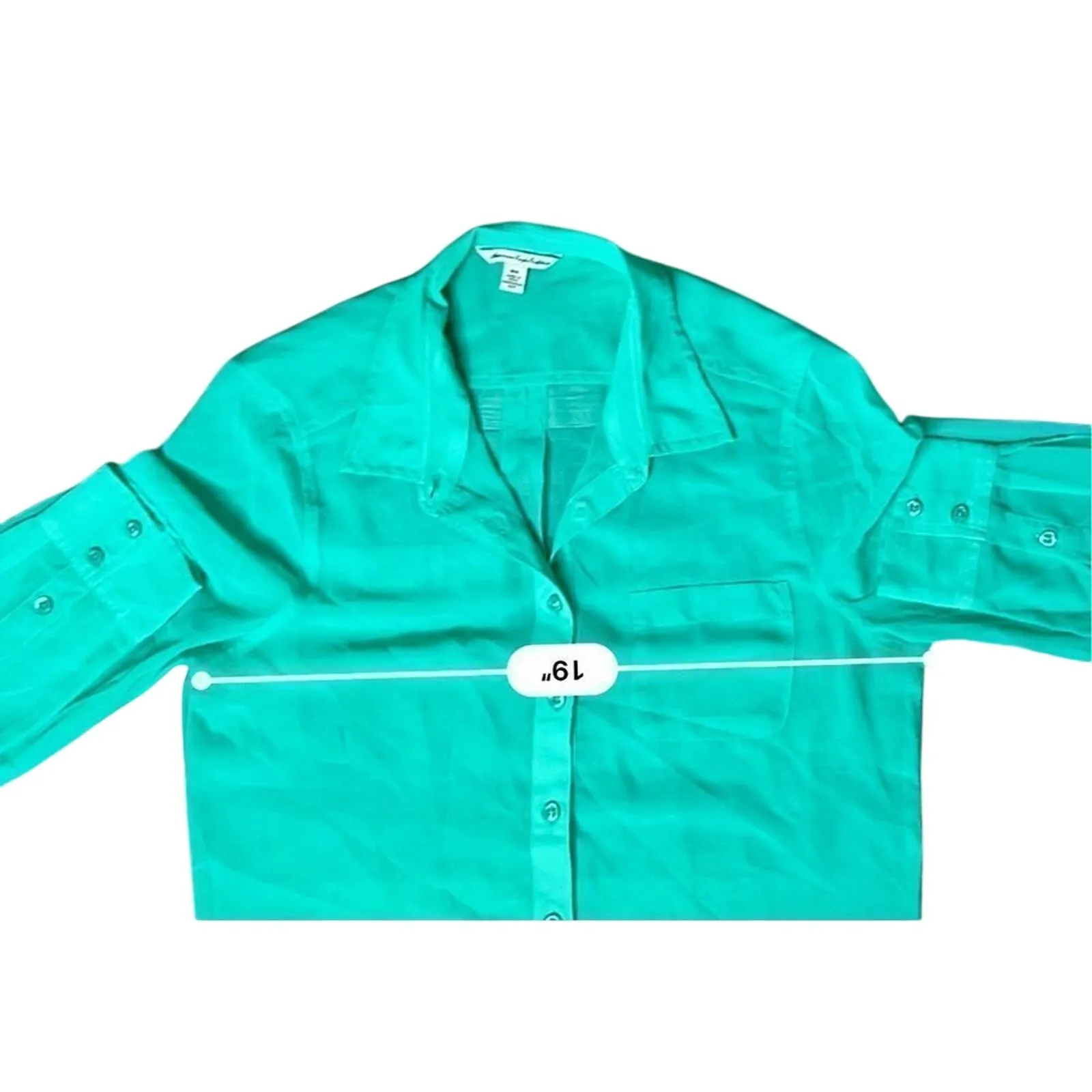 American Eagle Mint Green Chiffon Button Up Flowy Blouse Top MEDIUM Pastel Sheer - Image 6