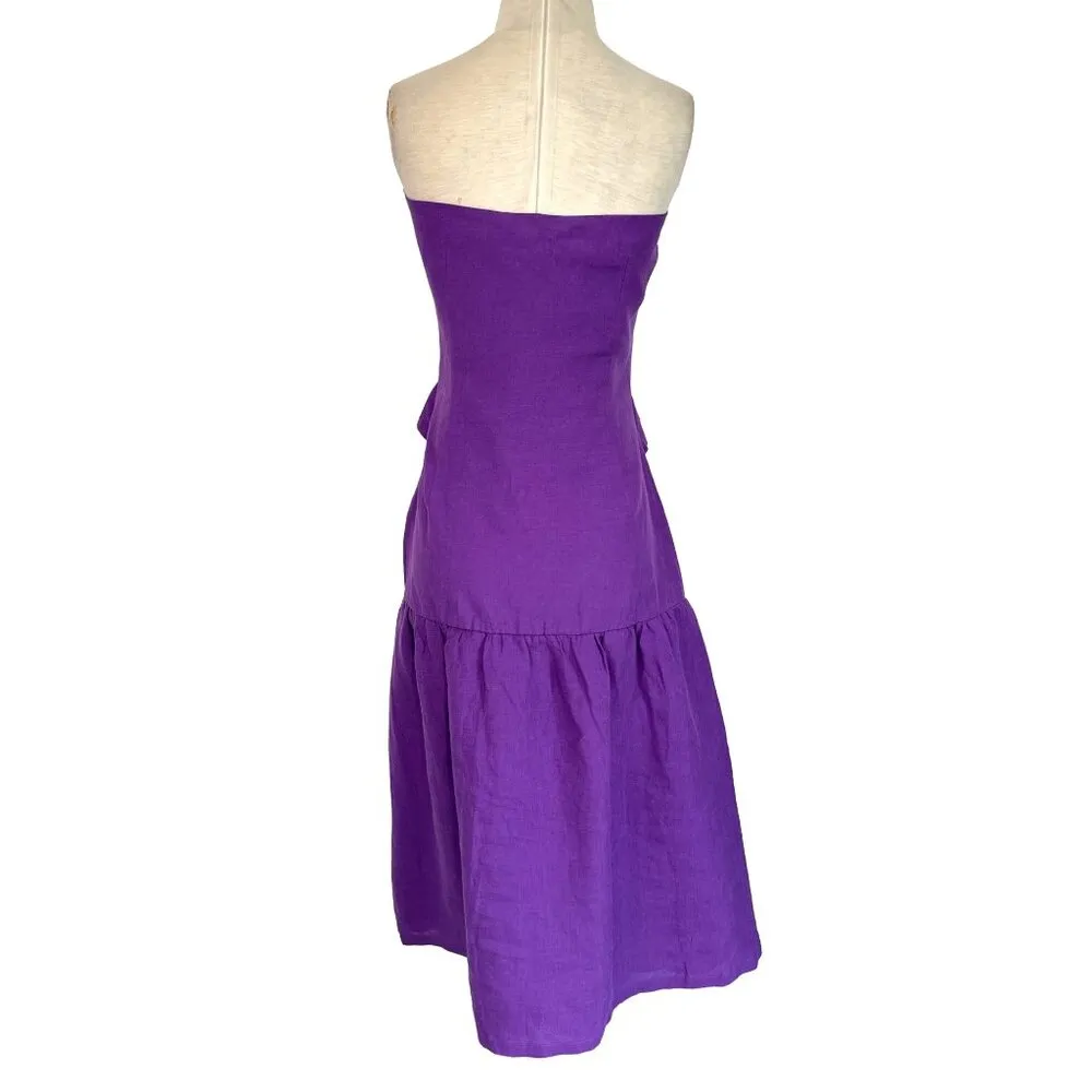 Adriana Degreas Fantasy Strapless Midi Dress in Fuchsia Large New Womens Linen Purple - Image 7