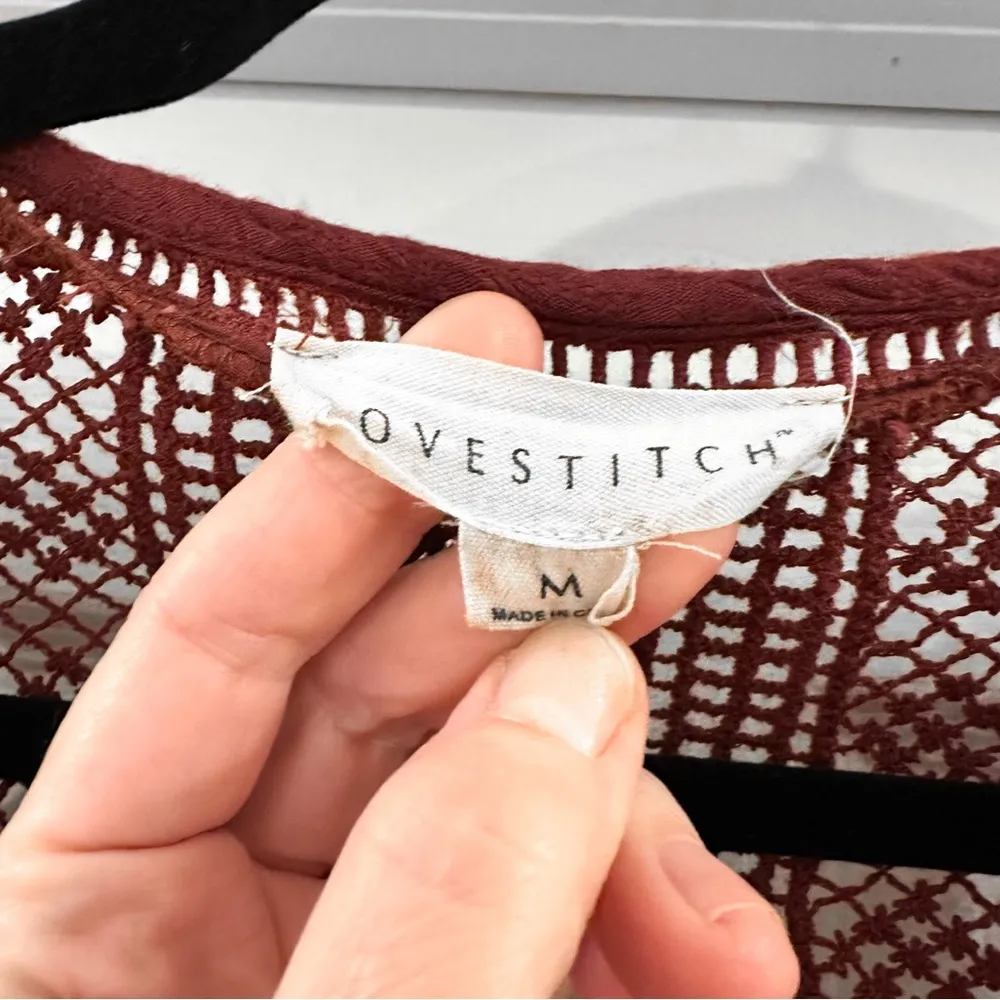 VICI Lovestitch Du Jour Crochet Bell Sleeve Boho Top Flowy crimson Burgundy Med - Image 8