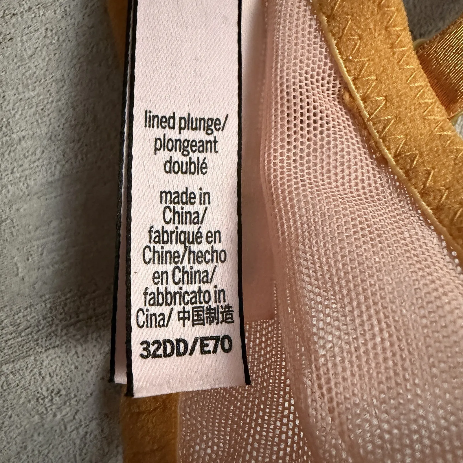 Victoria's Secret‎ Bra Size 32DD Lined Plunge Pink Lace Yellow Mustard Straps - Image 11