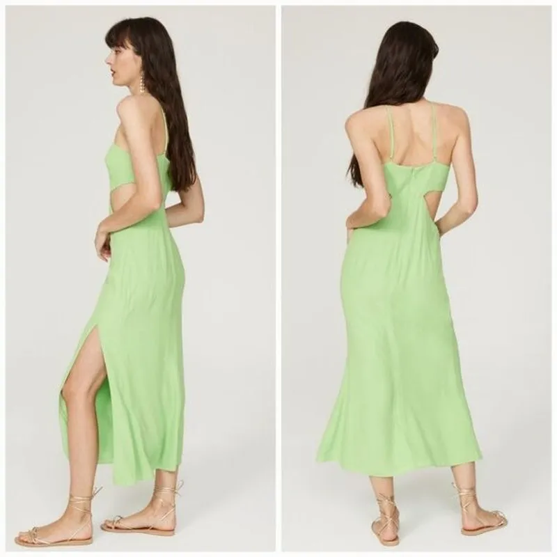Louna Halter‎ Cutout Green Side Slit Elegant Hourglass Crepe Midi Dress Gown S - Image 3