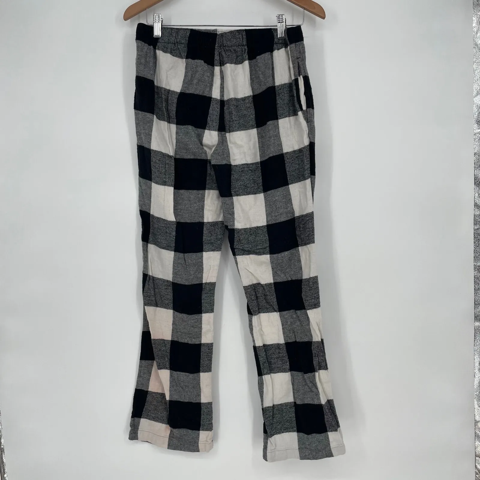 Old Navy Flannel Pajama Pants Black White Buffalo Plaid Lounge Sleepwear Size M - Image 7