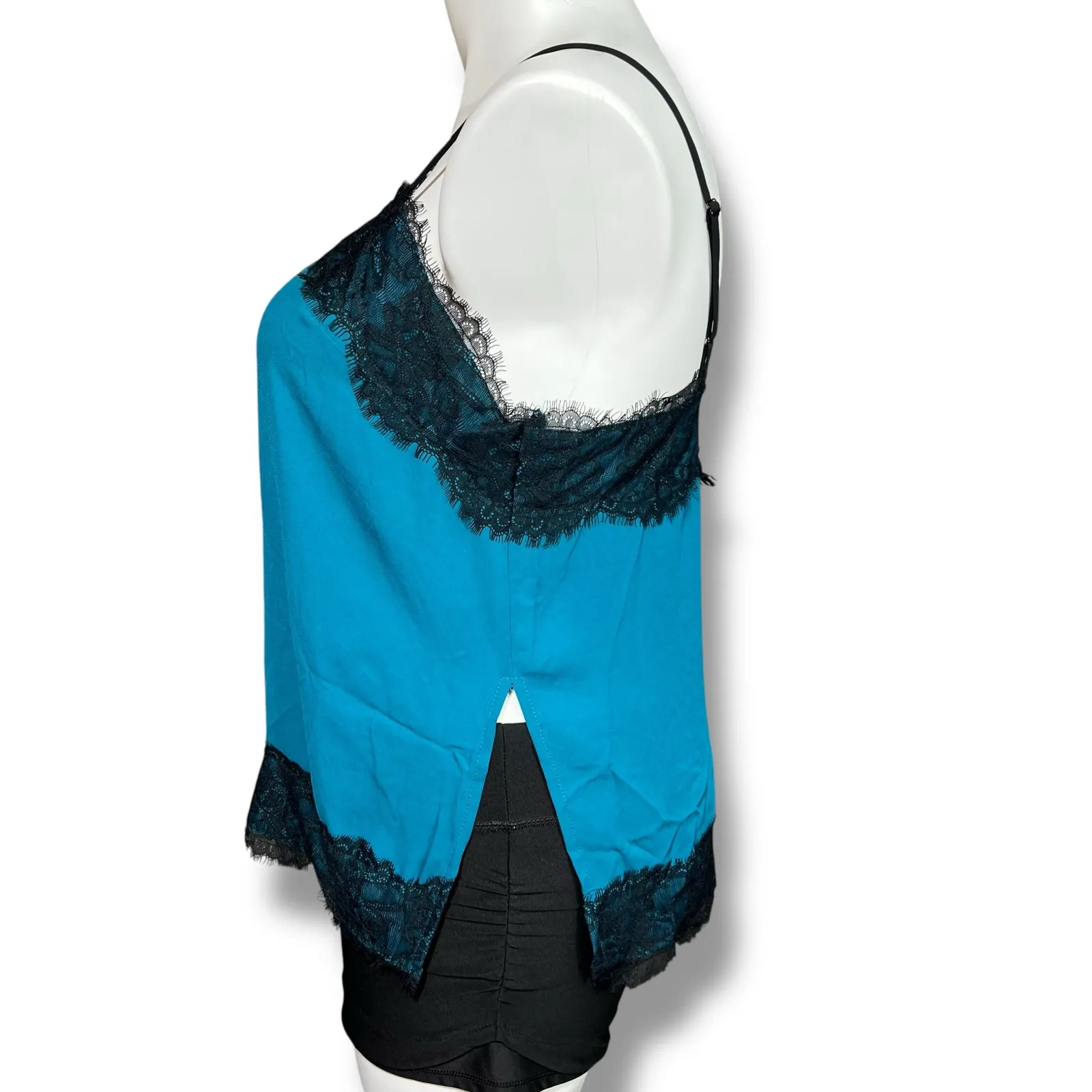 Mossimo Womens Camisole Tank Top Spaghetti Strap Lace Accent Teal Green Black XL - Image 4