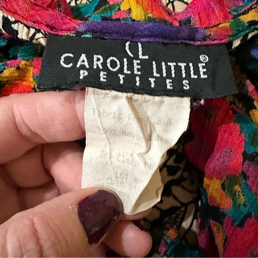 Vintage Carole Little Colorful Blouse Size 6P Black - Image 10