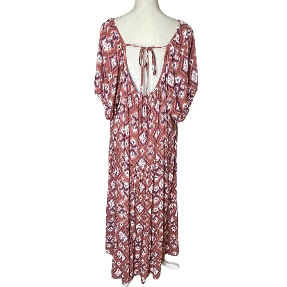 Knox Rose Women’s Tiered Bohemian Midi Dress Plus Size 1X Puff Sleeves Paisley - Image 7