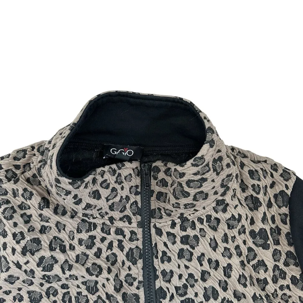 Vintage Gigio Leopard Print Black Jacket Full Zip High Neck Pockets Small USA - Image 4