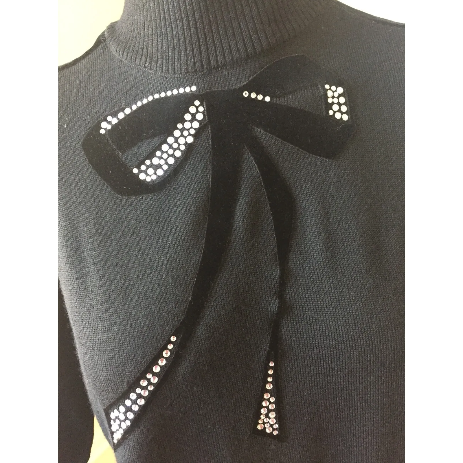#24 Women's Elisa Fanti Black Wool Sweater Velvet Bow, Sz: It 44 - Image 5