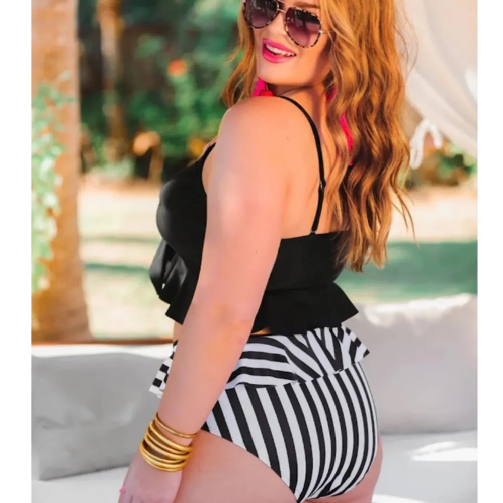 Jess Lea Striped High Waist Bikini Set Size 2X New With Tags Black - Image 3