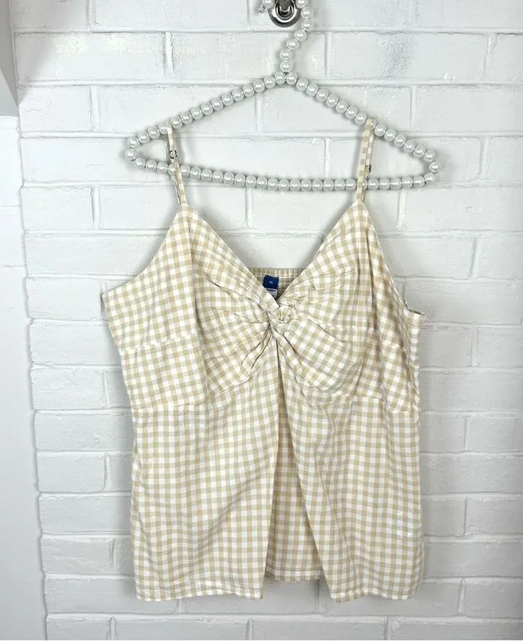 Old Navy Neutral Gingham Print Twist Front Tank Top Size XL - Image 2