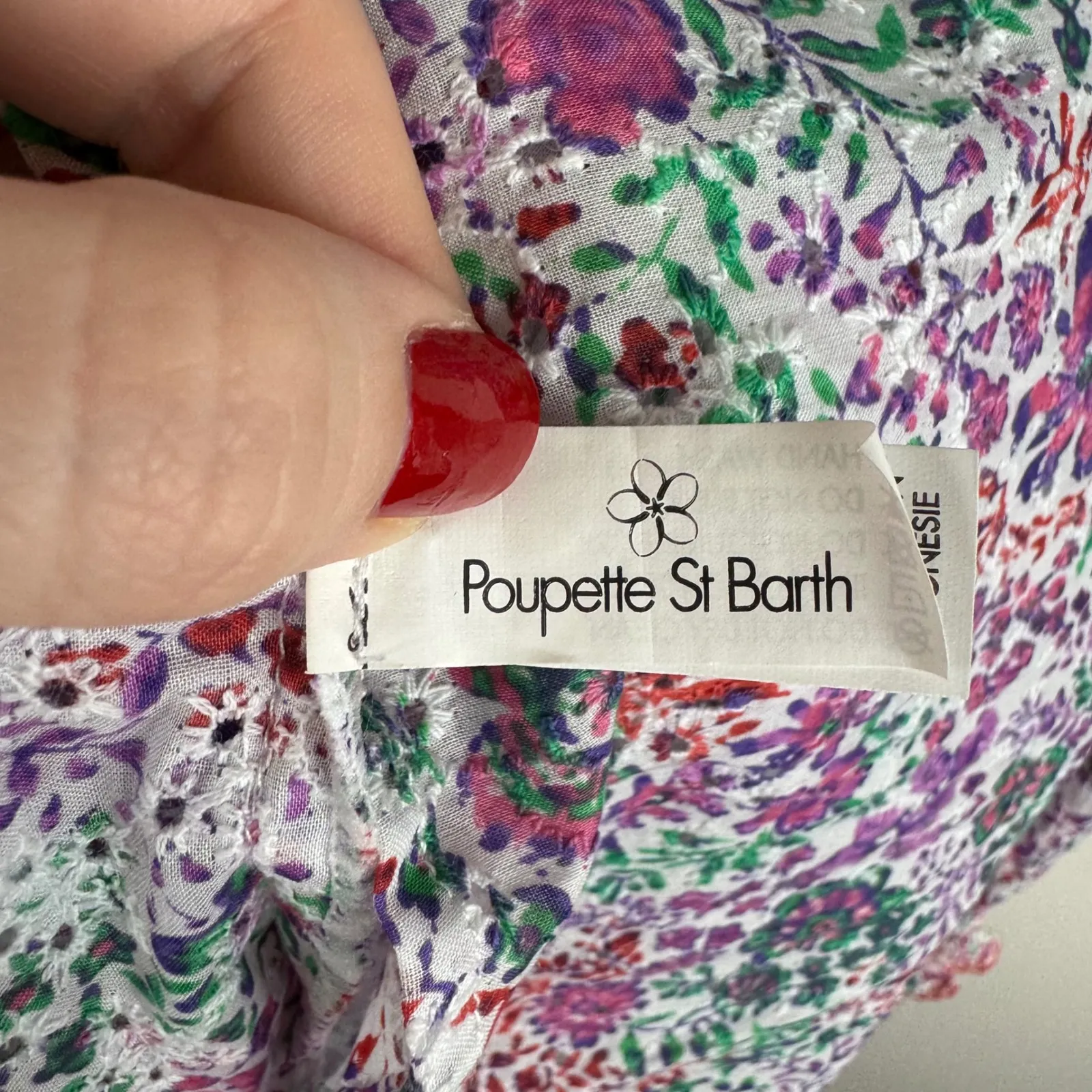 Poupette St Barth Floral Button Front Tiered Mini Dress Tunic Colorful Beachy Purple Size M - Image 9