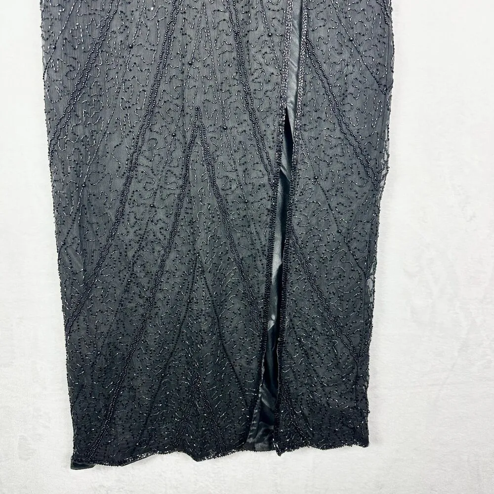 Adrianna Papell Evening Silk Beaded Gown Size 10 Black Special Occasion Formal - Image 6