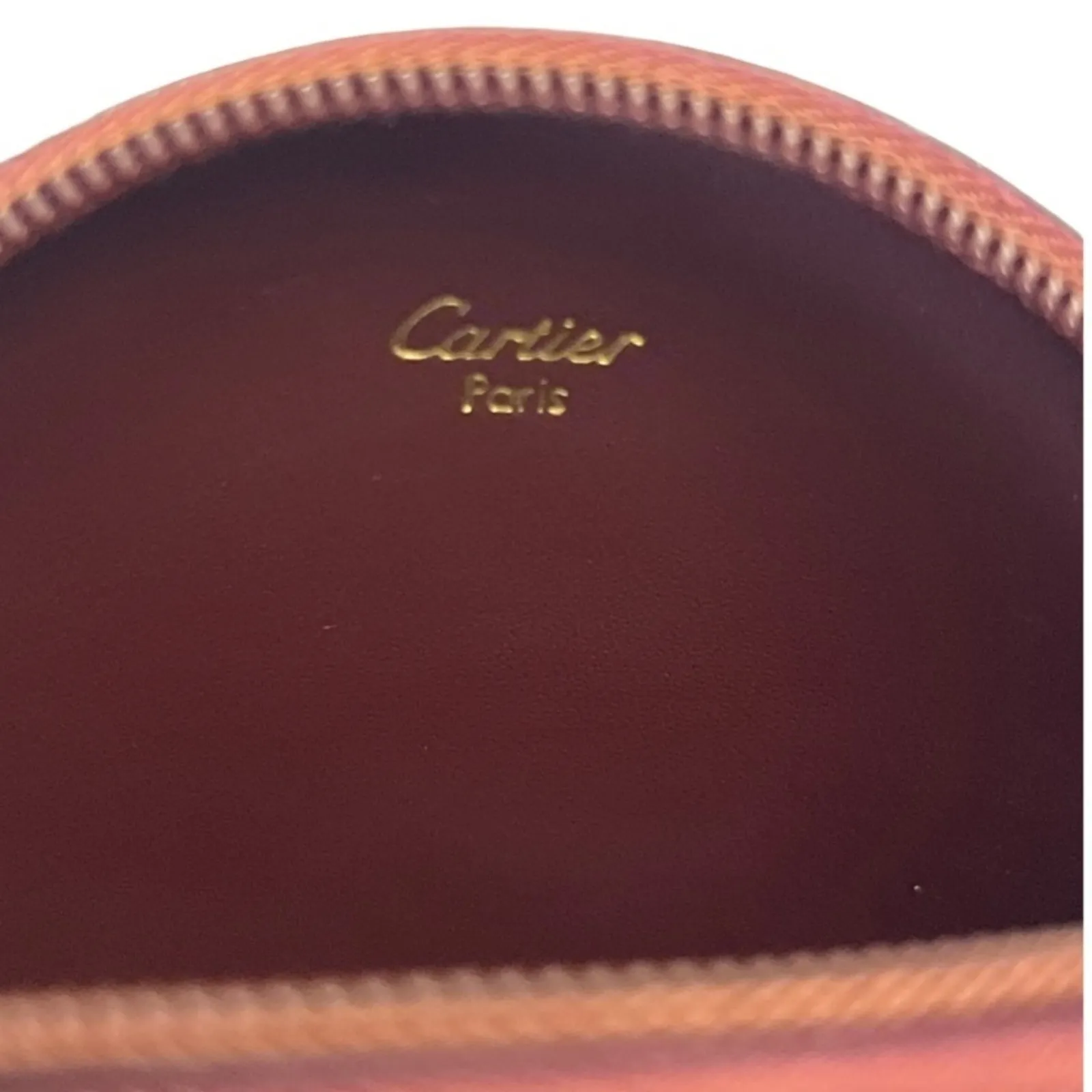 Vintage Must de Cartier Bordeaux Round Coin Purse Leather Gold Zipper Spain - Image 2