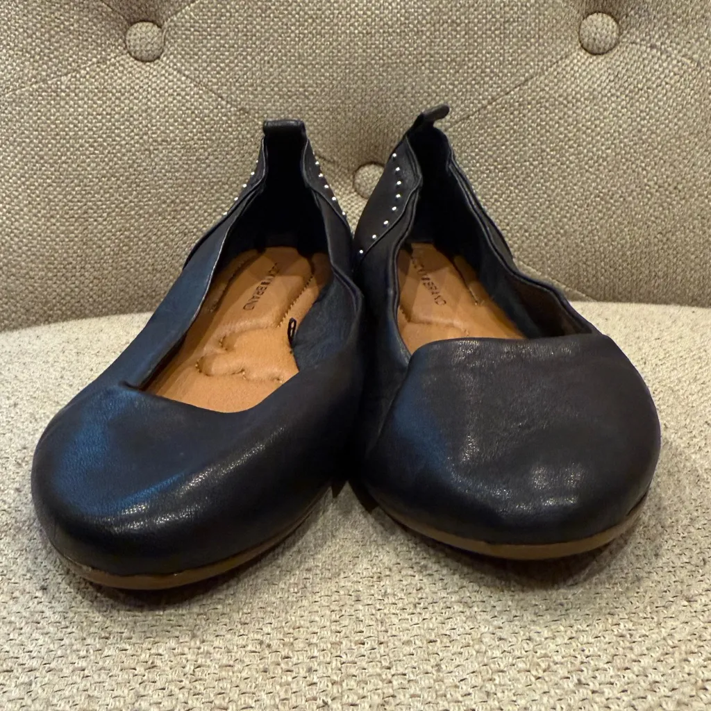 Black Studded Leather Women's Flats - Image 7