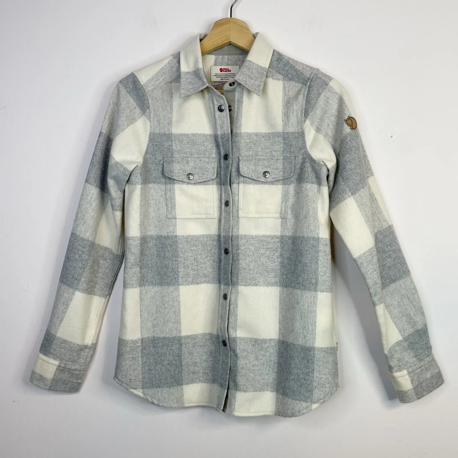 Fjallraven Canada Shirt Comfort Fit Gray Wool Blend Flannel Button Up womens XXS - Image 2