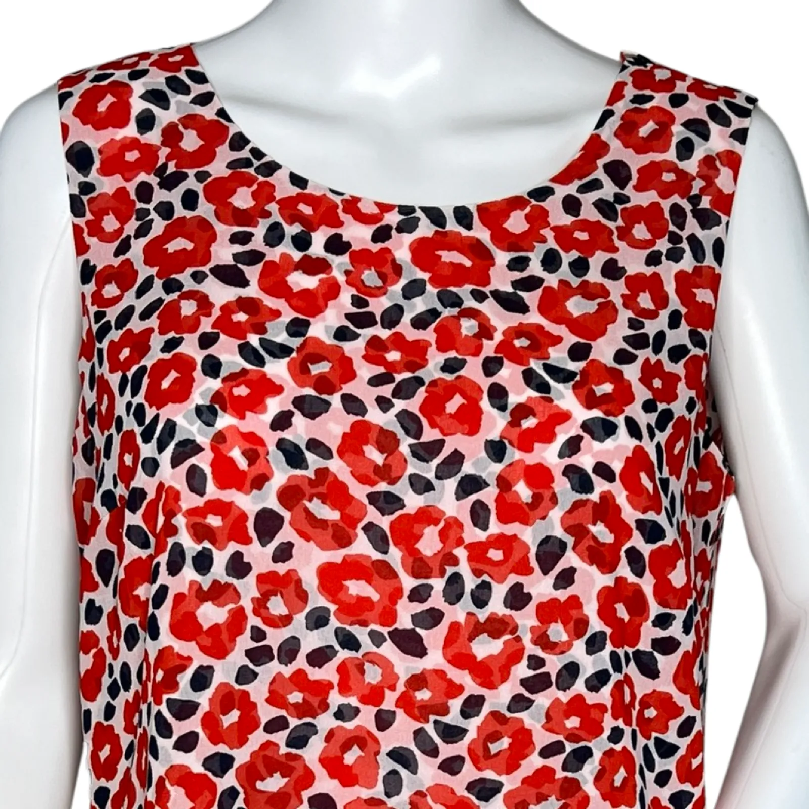 Cabi Shirt Womens Small Red White Floral Flipside Blouse Ruffle Trim Work Casual - Image 5