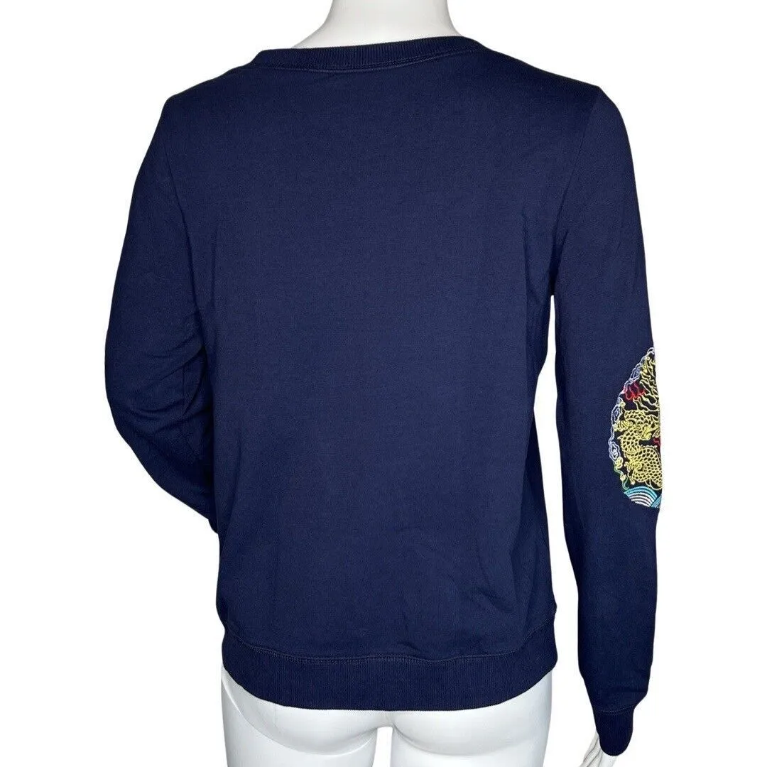 Liebo Sweatshirt Womens Medium Blue Gold‎ Embroidery Japanese Asian Inspired - Image 4