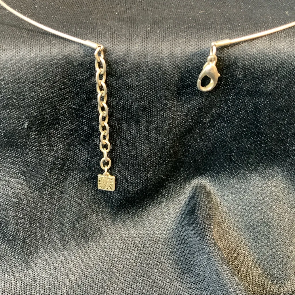 Anne Klein Choker Necklace Black Onyx Look Square Pendant Silver tone - Image 4