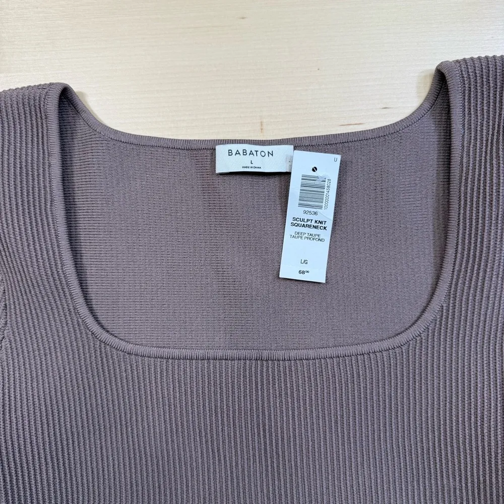 Aritzia Babaton Sculpt Knit Squareneck Deep Taupe Crop Top Womens Large - Image 3