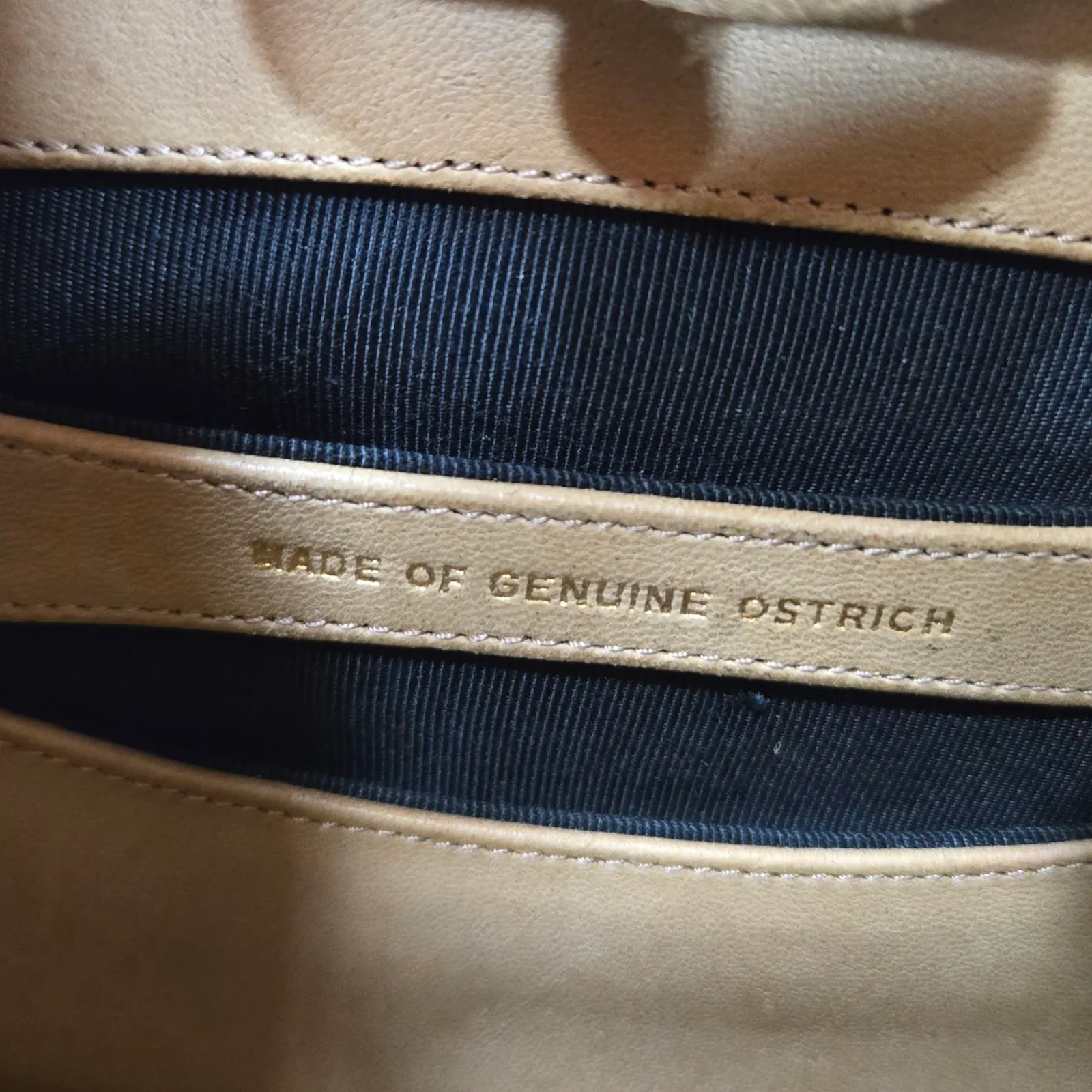 Vintage 50s Genuine Ostrich Leather Beige Top Handle Frame Bag with Coin Purse Tan - Image 13