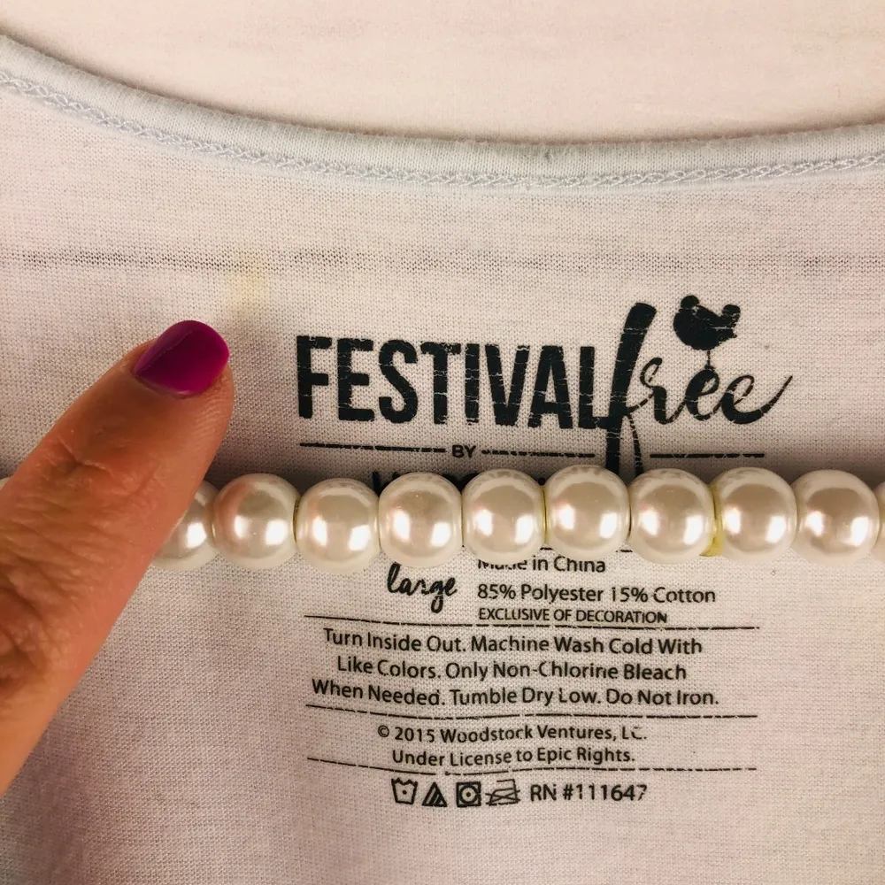 Festival Free Woodstock Womens Large White Top Blue - Image 4