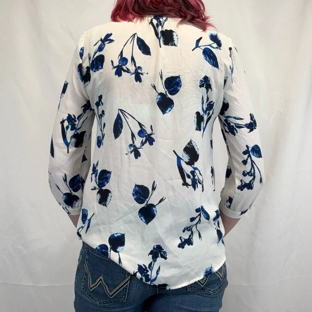 Paraphrase Women's Floral Foliage V Neck Blouse Cream Blue M Med Medium Pullover - Image 2