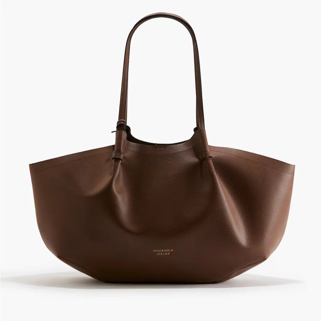 H&M brown large tote shoulder bag faux leather shopper bag with mini pouch - Image 4