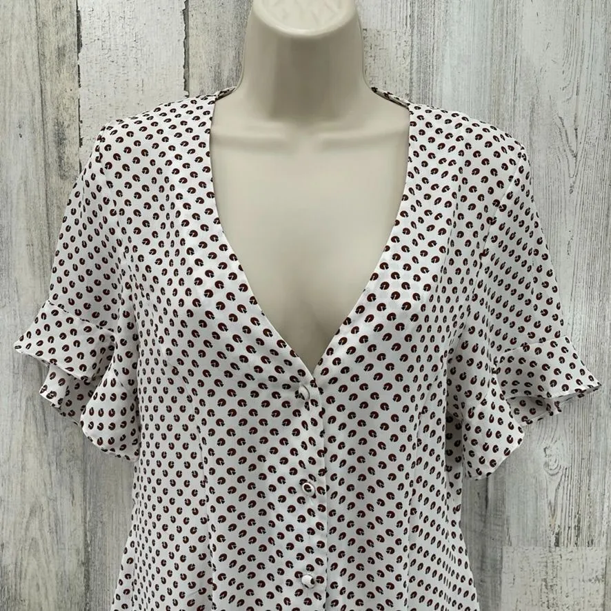 Art Love Paris Dress Medium White Brown Geometric Print Polyester Lightweight - Image 2