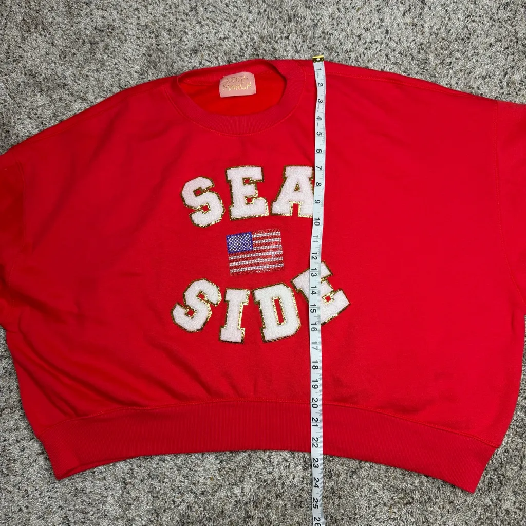 Judith March By The Seaside Pullover Sweatshirt Red Small S Rhinestone Flag - Image 9