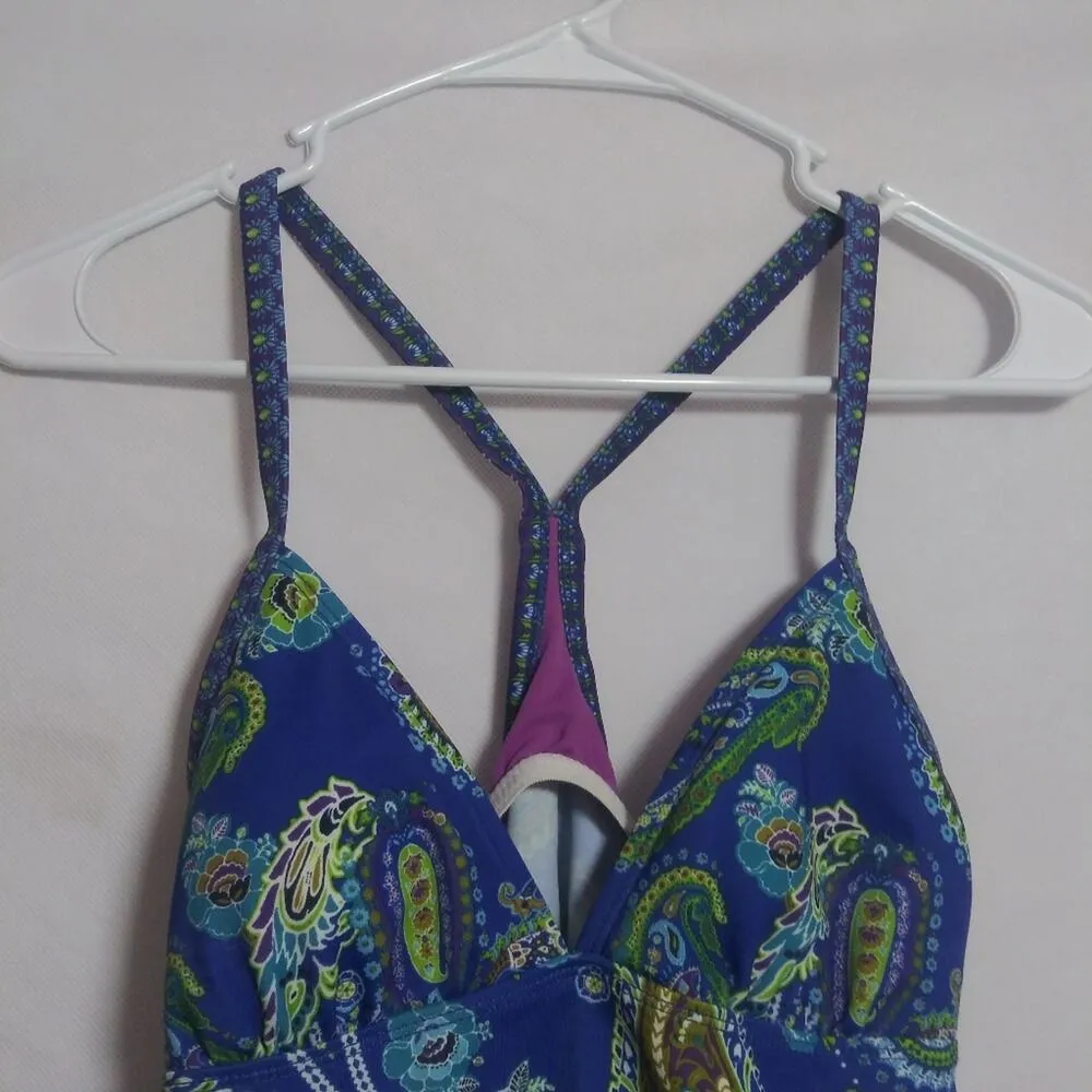ATHLETA Offshore Racerback Tankini Top Paisley Blue Swim Size Small - Image 3