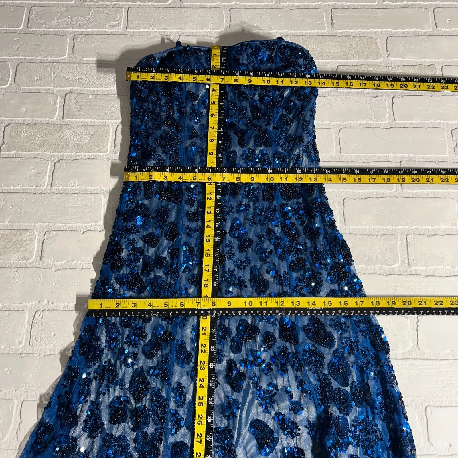 Cache Sequin Gown Dress 2 Blue Strapless‎ Mesh Tulle Romantic Lined Vintage Y2K - Image 2