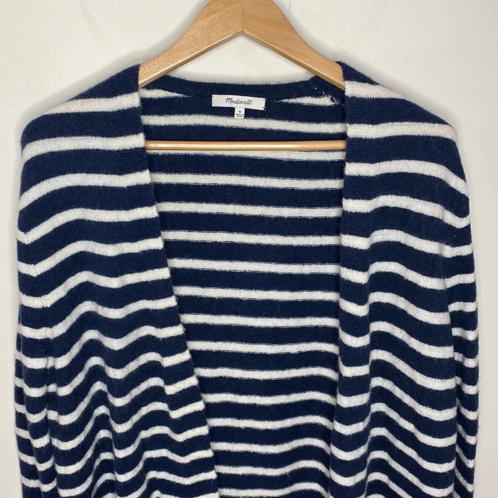 Madewell Cozy Walker striped longline plush alpaca blend cardigan navy white M - Image 31