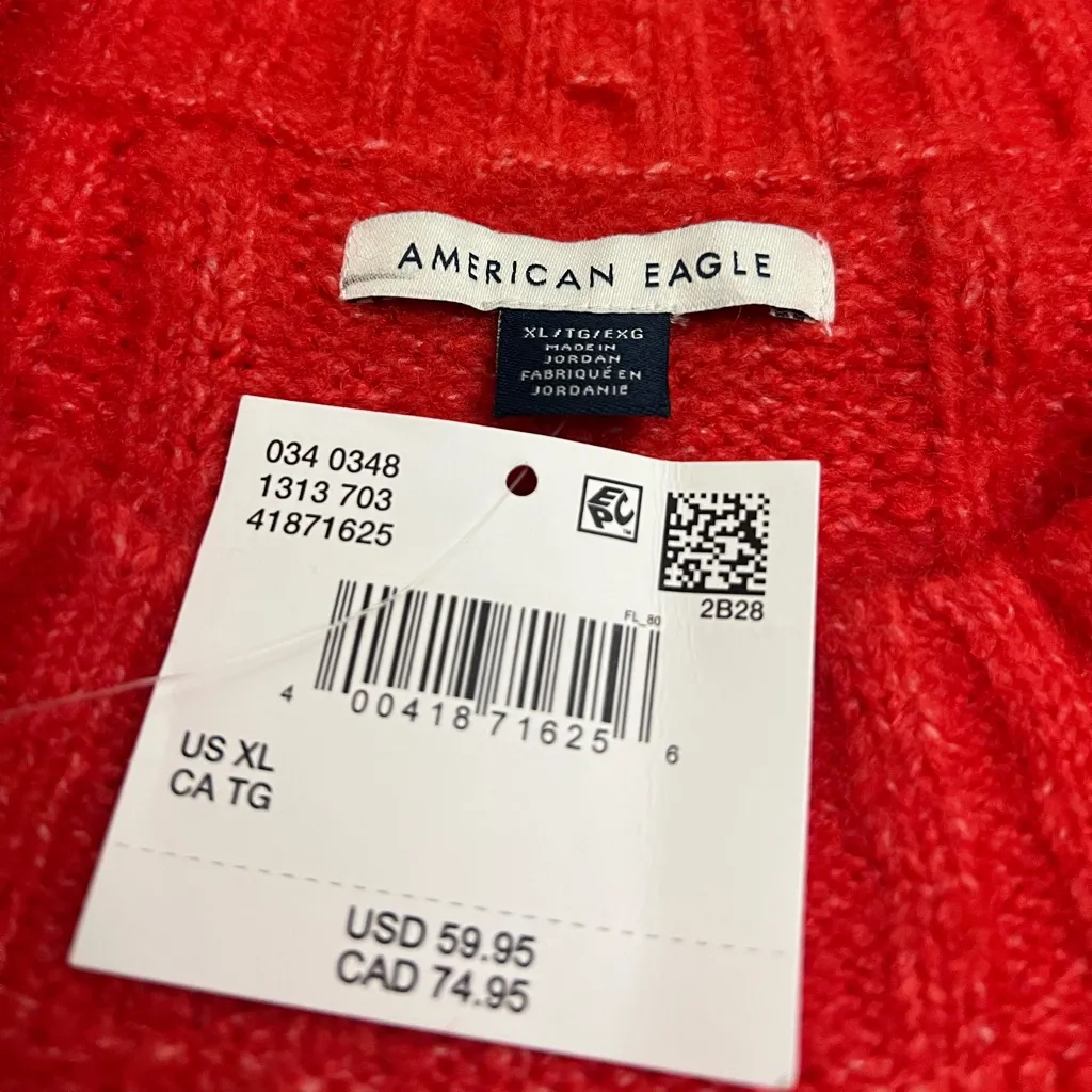 American Eagle Cable Knit Sweater – Red Orange, Size XL (NWT $59.95) - Image 2
