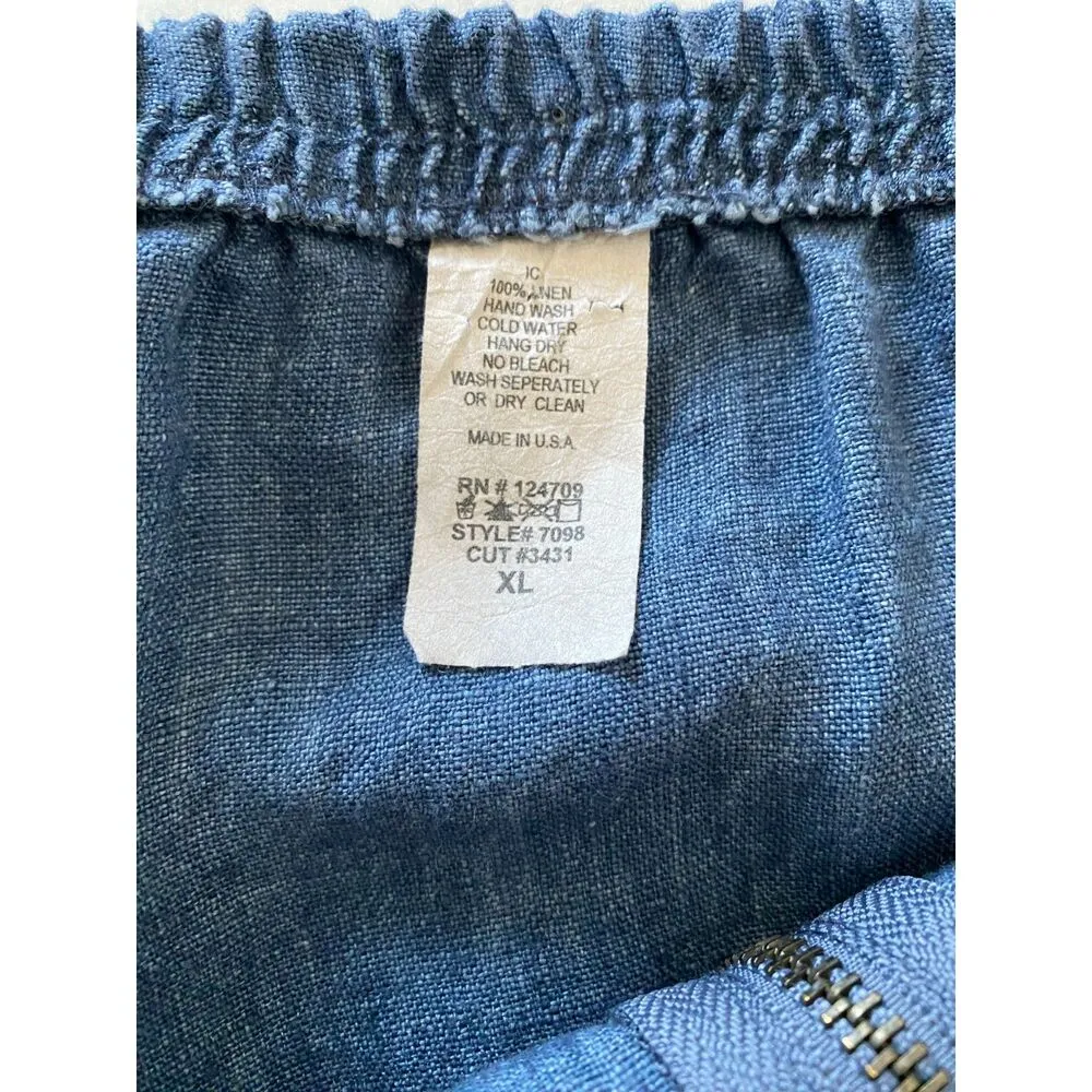 VTG IC Collection Lagenlook Asymmetrical Linen Chambray Zip Shirt Skirt Set XL Blue - Image 13