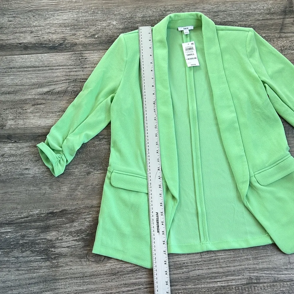 BAR lll KNIT 3/4 RUCHED SLEEVE BOYFRIEND Women's Green Blazer Jacket S NWT - Image 4