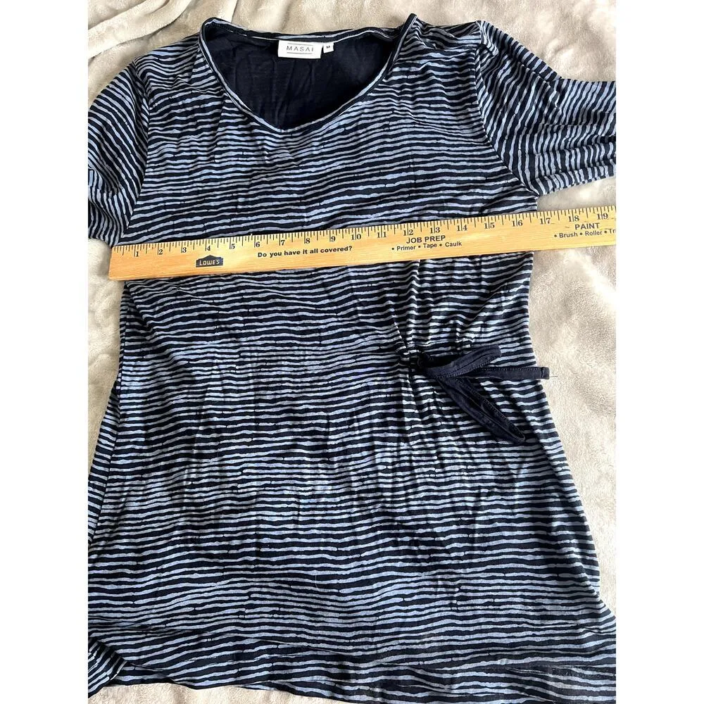 Masai womens size medium shirt cinched at the waist side tie in blue/black Blue - Image 6