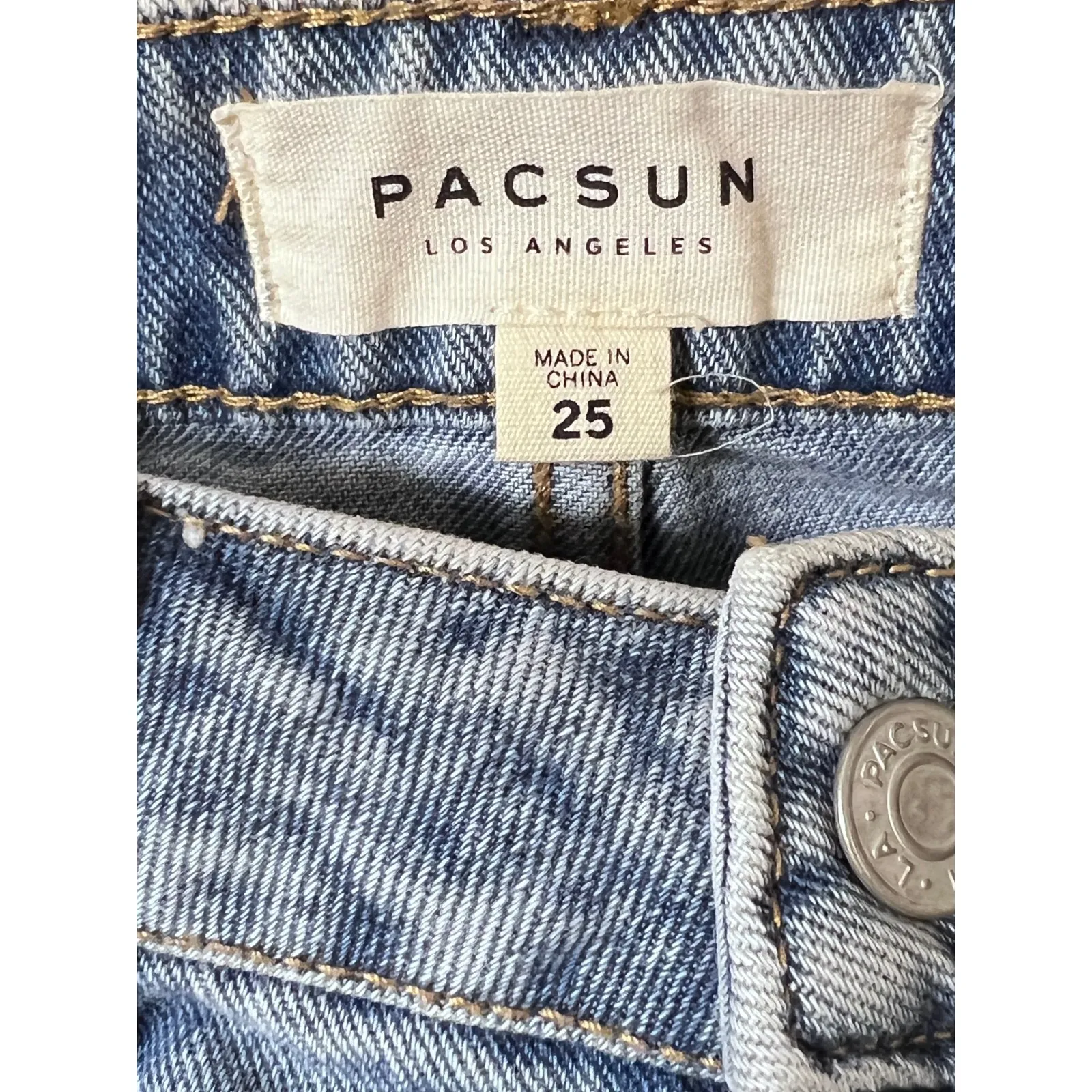Pacsun Denim Retro Y2K Mini Skirt Light Wash Two Tone Frayed Hem Women's Size 25 - Image 3