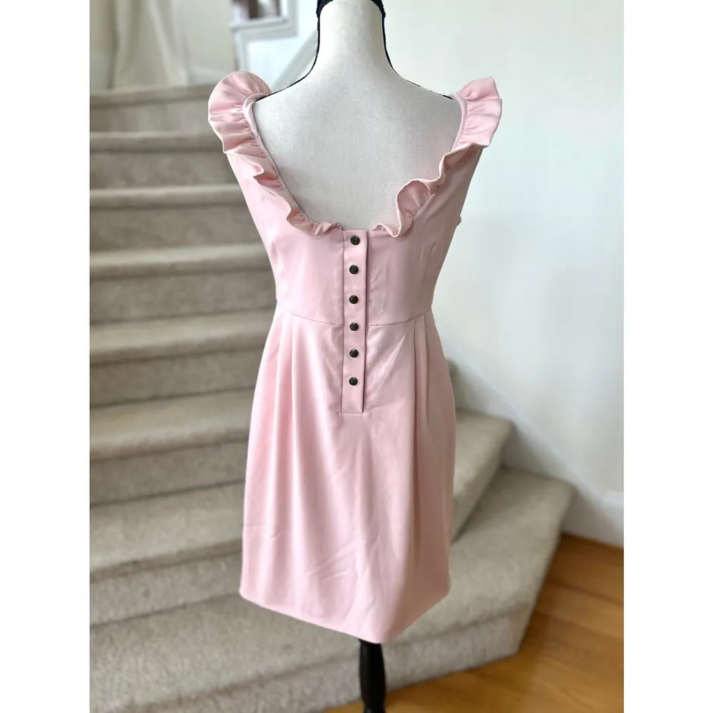 Camilyn Beth GoGo Pale Pink Ruffle Sleeveless Snap Button Open Back Sheath Dress - Image 4