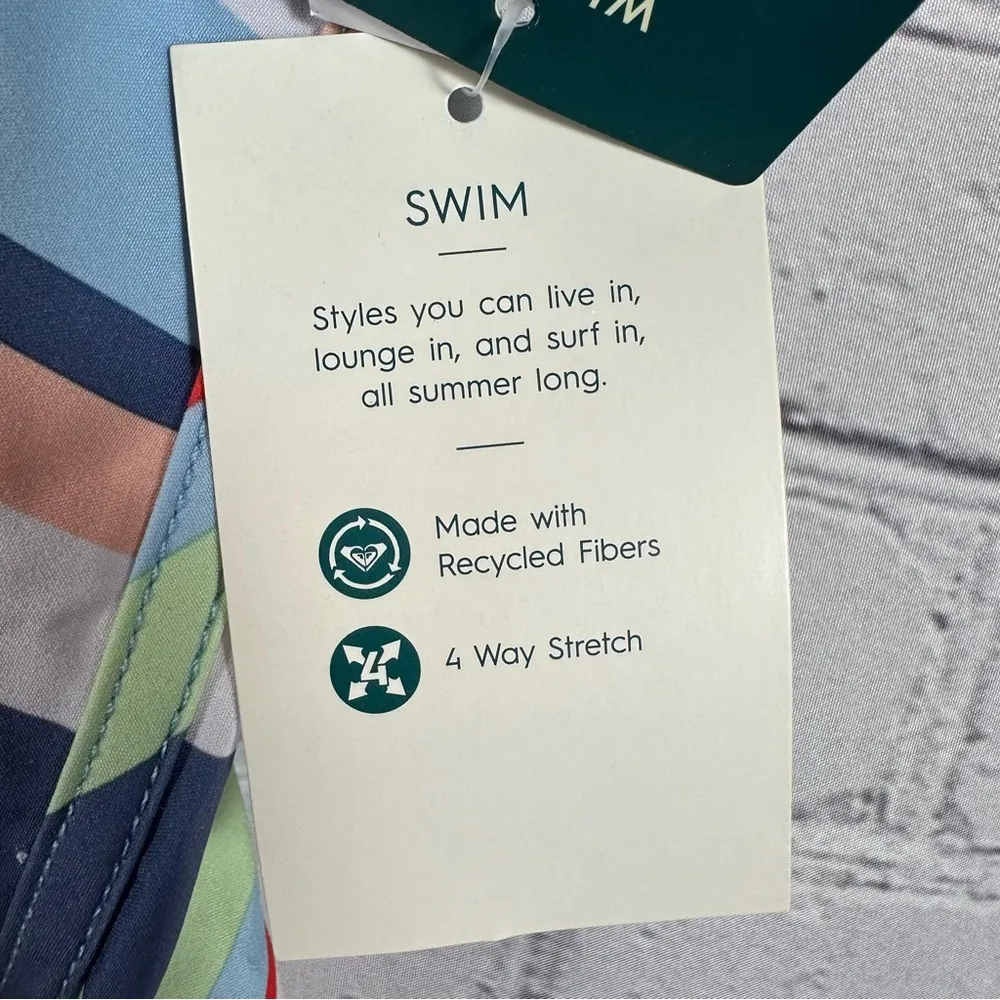 Roxy Juniors’ Endless Summer Printed Striped Swim Board Shorts Off-White XL NWT - Image 6