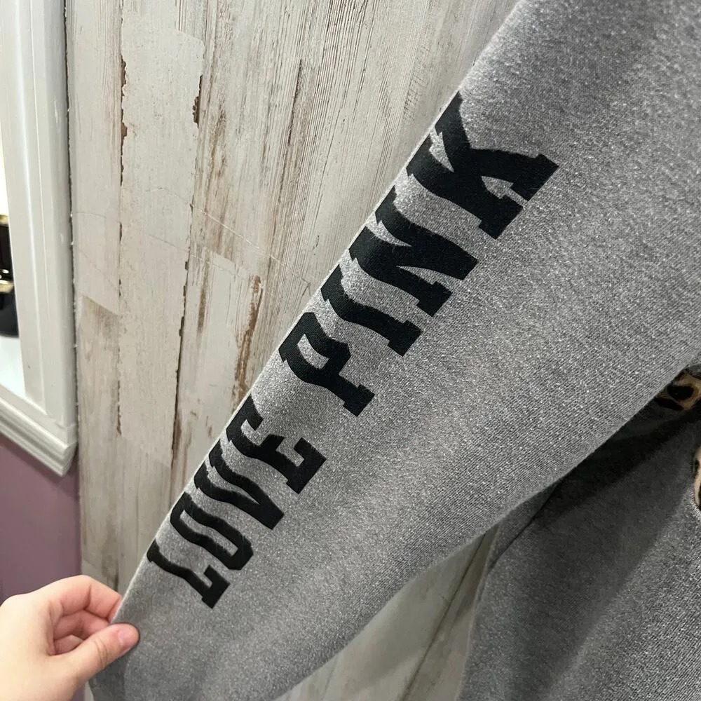 PINK Victoria's Secret Leopard Animal Print Boyfriend Half-Zip Pullover Small - Image 4