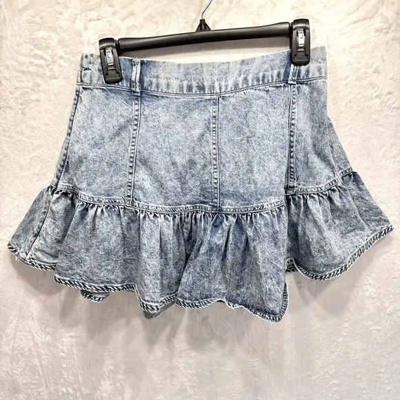 AEO American Eagle Outfitters Acid Wash Denim Ruffle Mini Skirt Girly Y2K Medium - Image 2