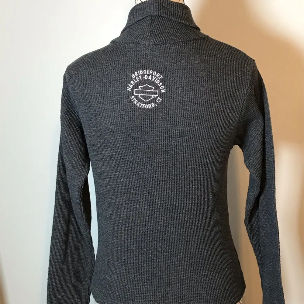 VINTAGE HARLEY DAVIDSON EMBROIDERED LADIES LONG SLEEVE CHARCOAL GREY THERMAL Gray Size M - Image 4