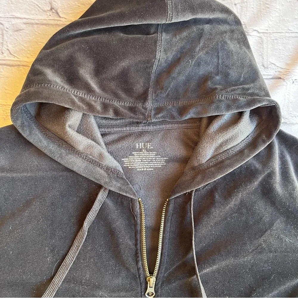 Hue Hoodie Velour Track Jacket Full Zip Black XL Loungewear Athletic Top - Image 10