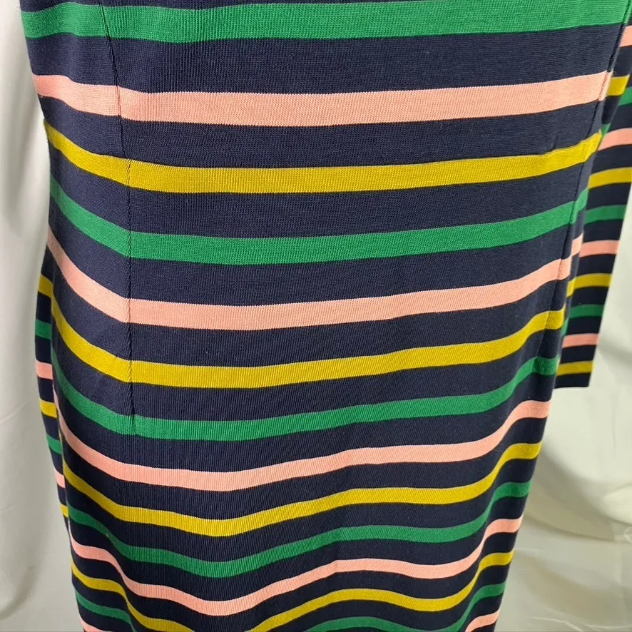 J. Crew Striped Knit Midi Dress Long Sleeve Pink‎ Green Yellow Navy Size 2 New - Image 8