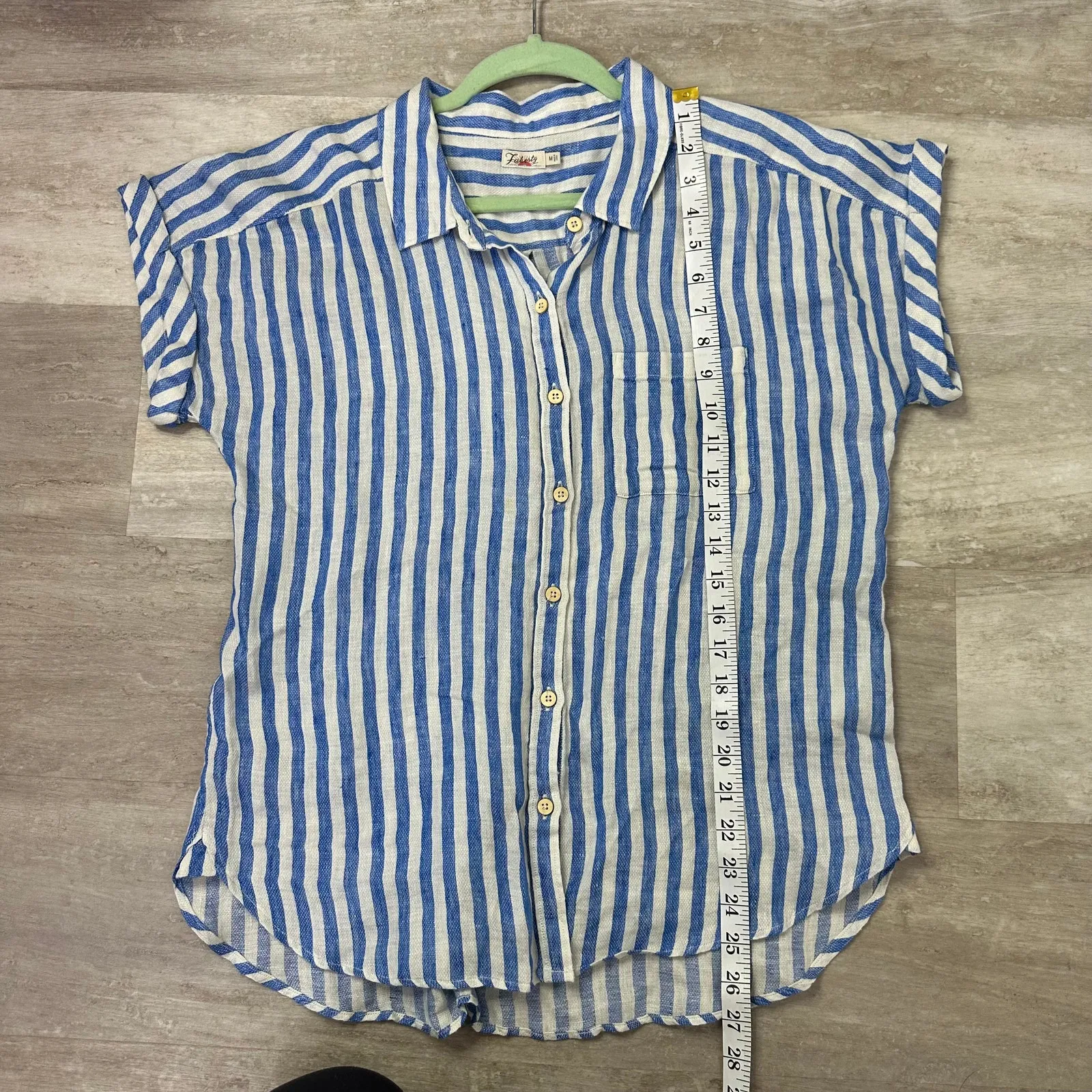 Faherty Avery Stripe Linen Shirt Size Medium - Image 7